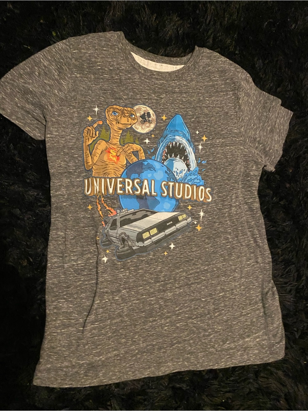 Vintage Universal Studios Kids' Heather Gray Graphic Tee featuring E.T. & Jaws